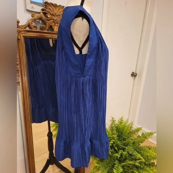 By Anthropologie Cap-Sleeve Plissé Mini Dress
